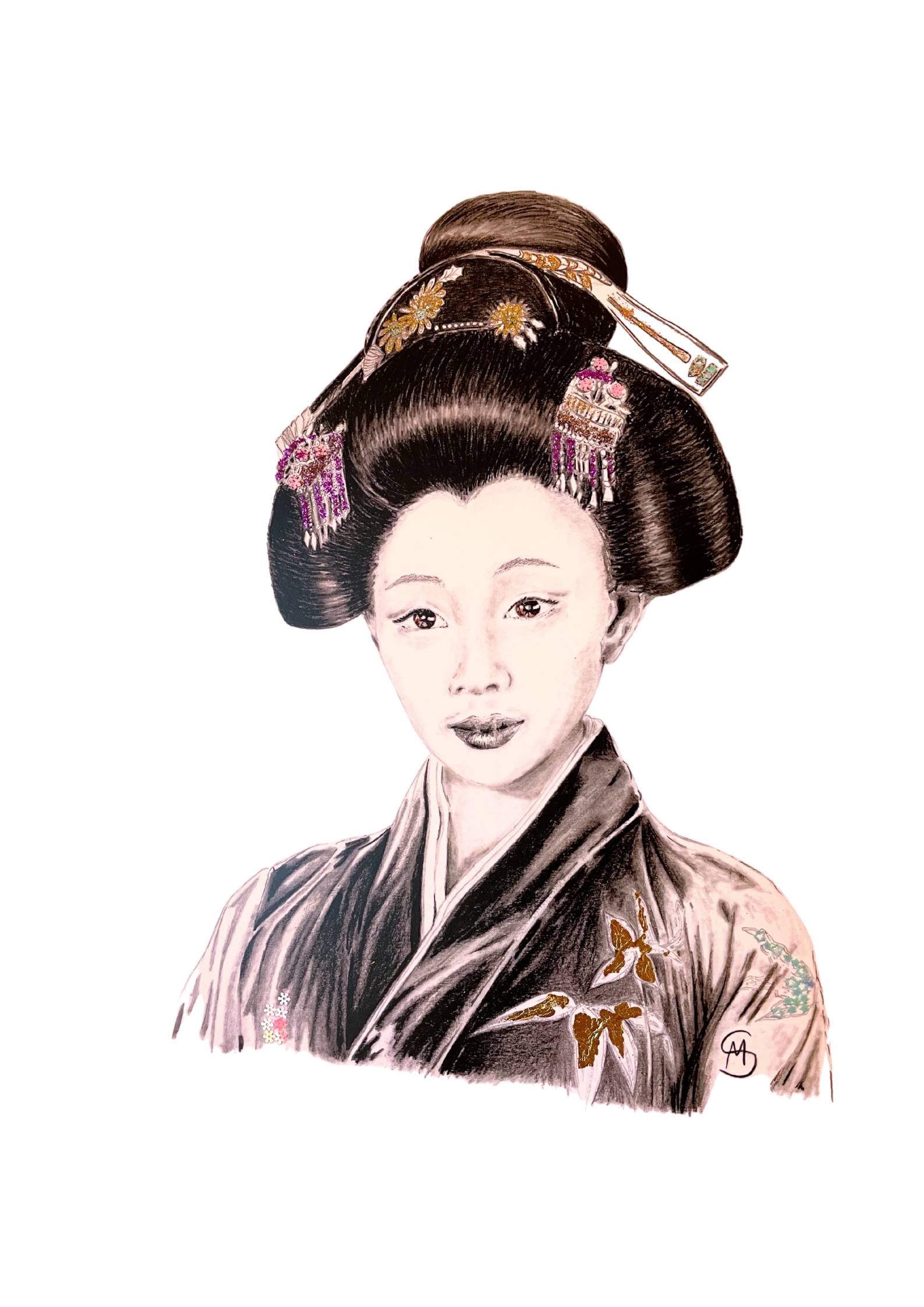 Geisha Art Print, Hand embellished