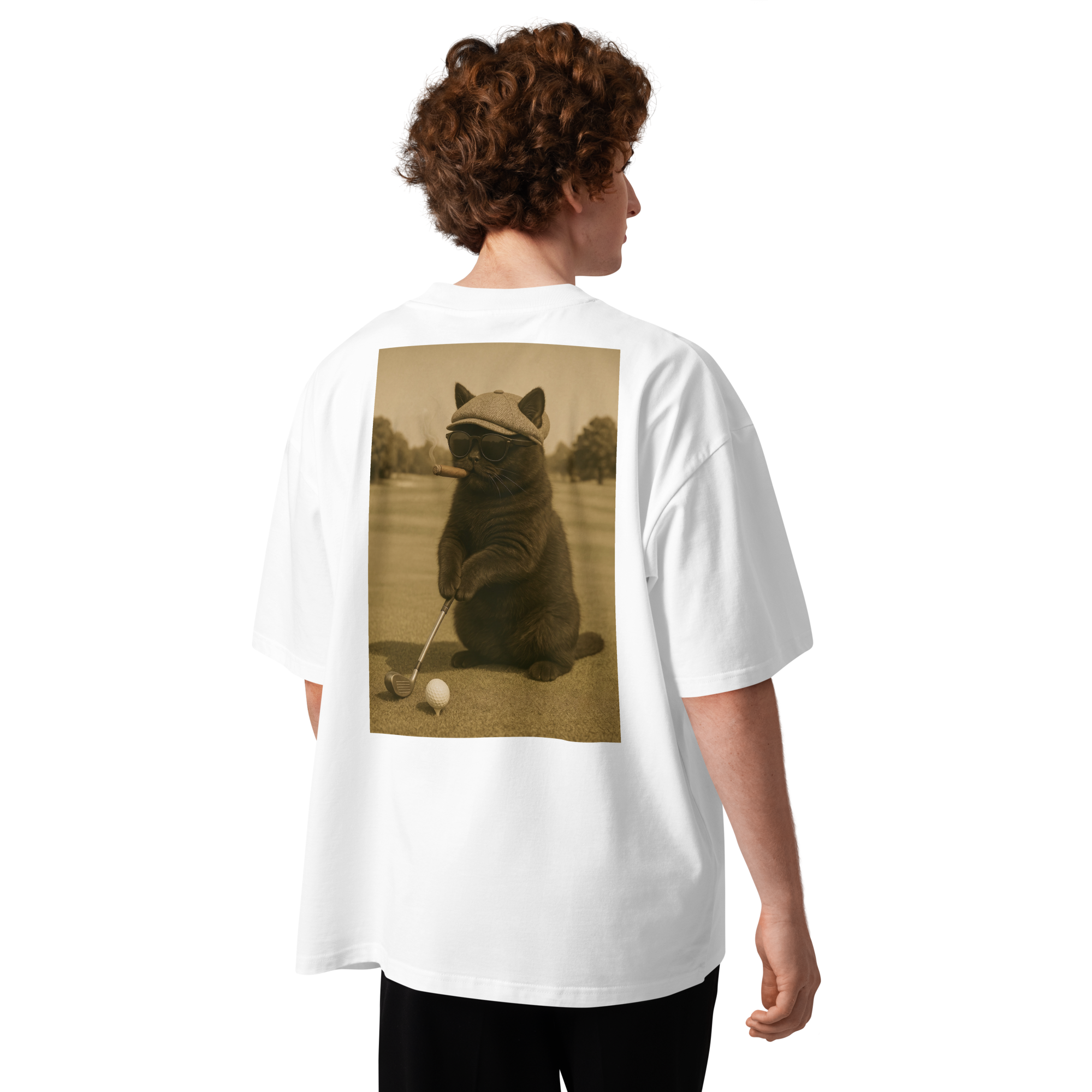 Cigare & Croquettes Golf Cat Oversized Tee Shirt White