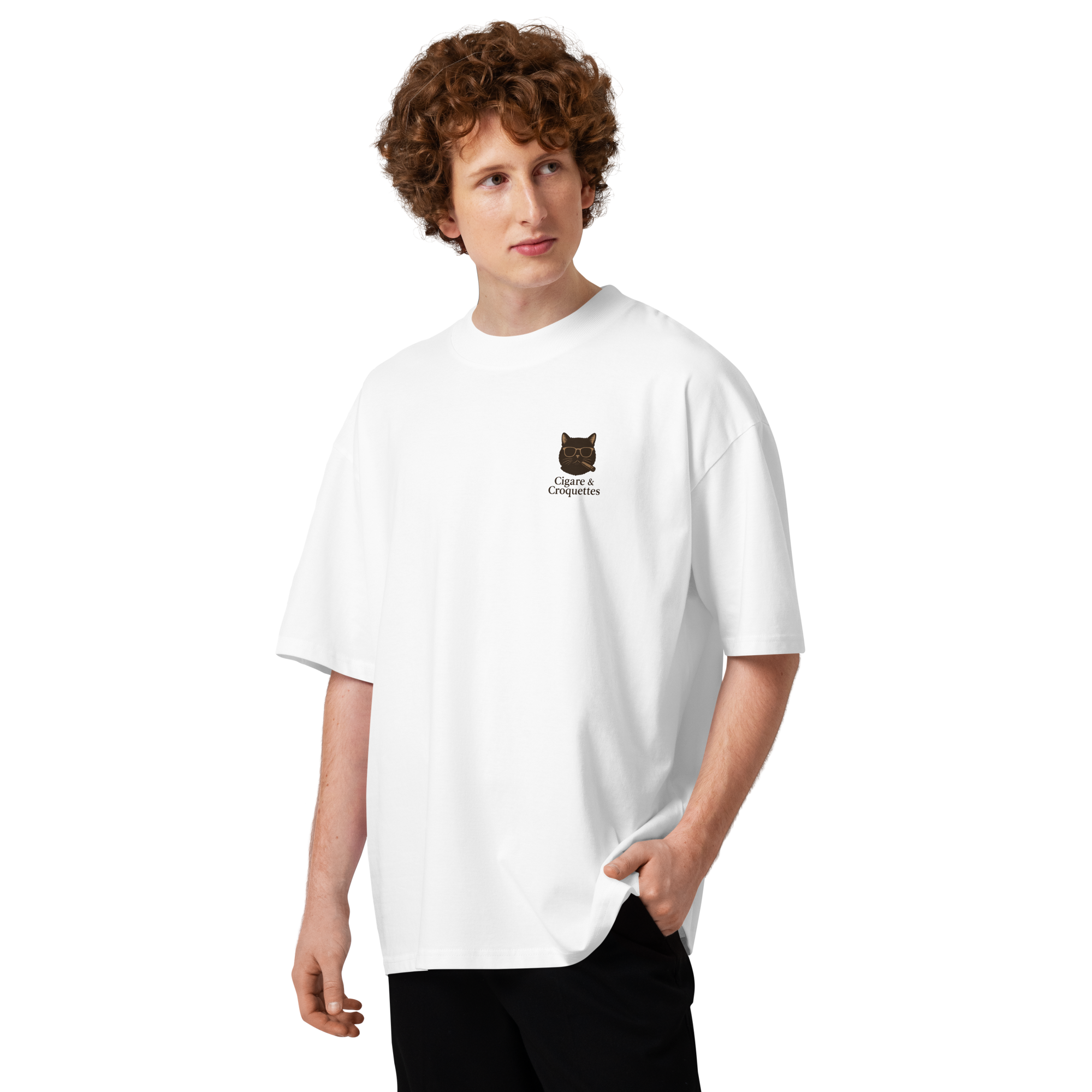 Cigare & Croquettes Beach Cat Oversized Tee Shirt White 