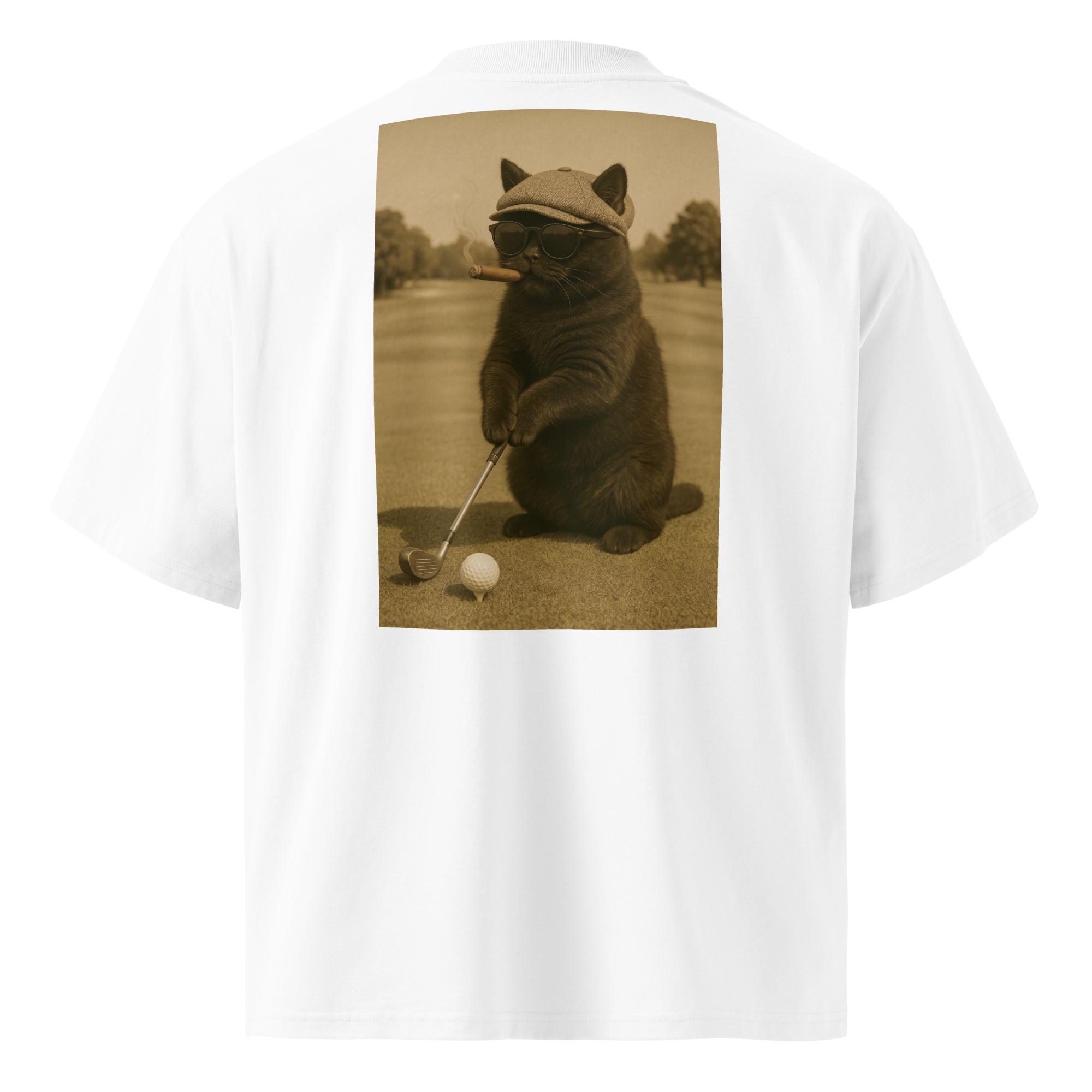 Cigare & Croquettes Golf Cat Oversized Tee Shirt White Woman
