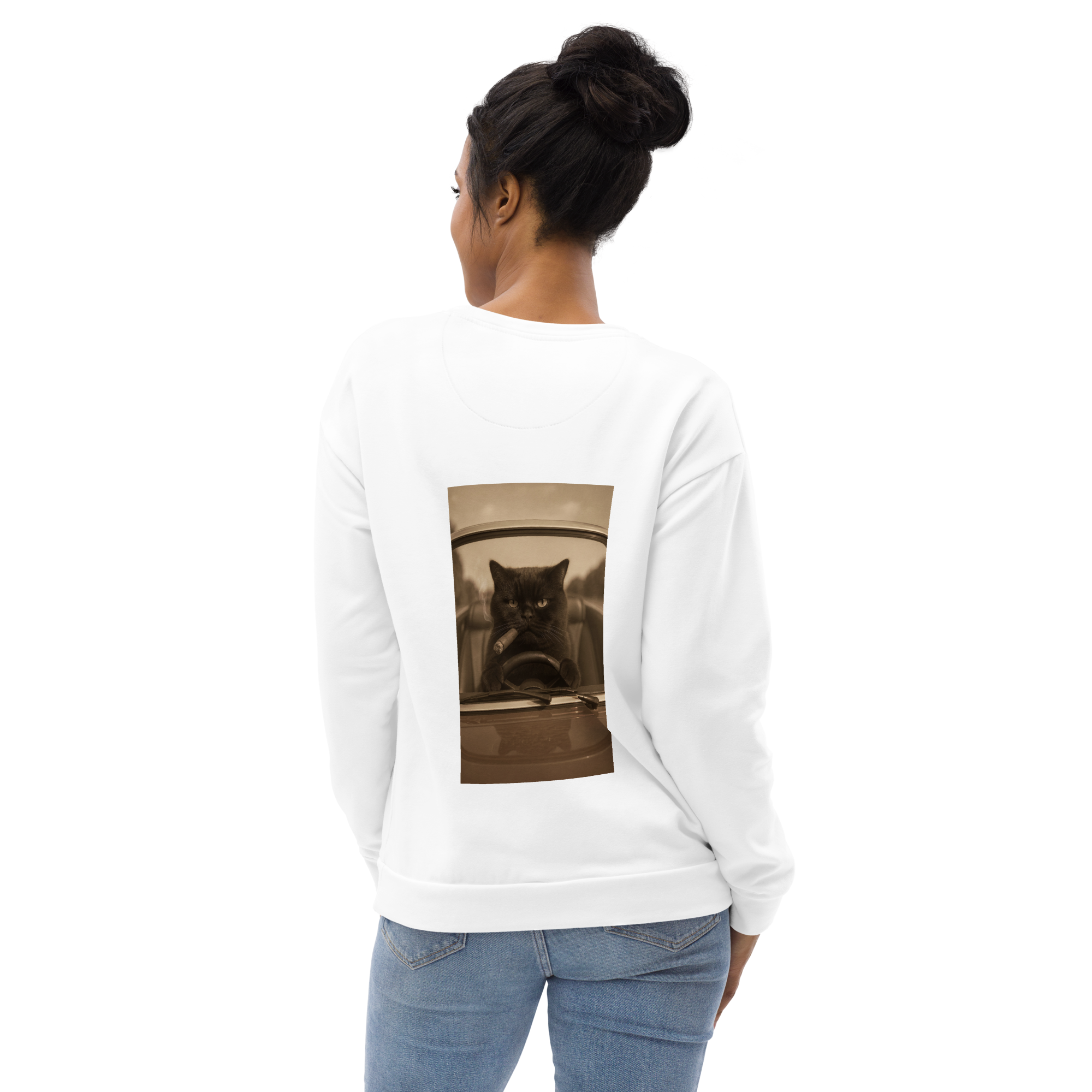Cigare & Croquettes Car Cat Oversized Sweatshirt White Woman