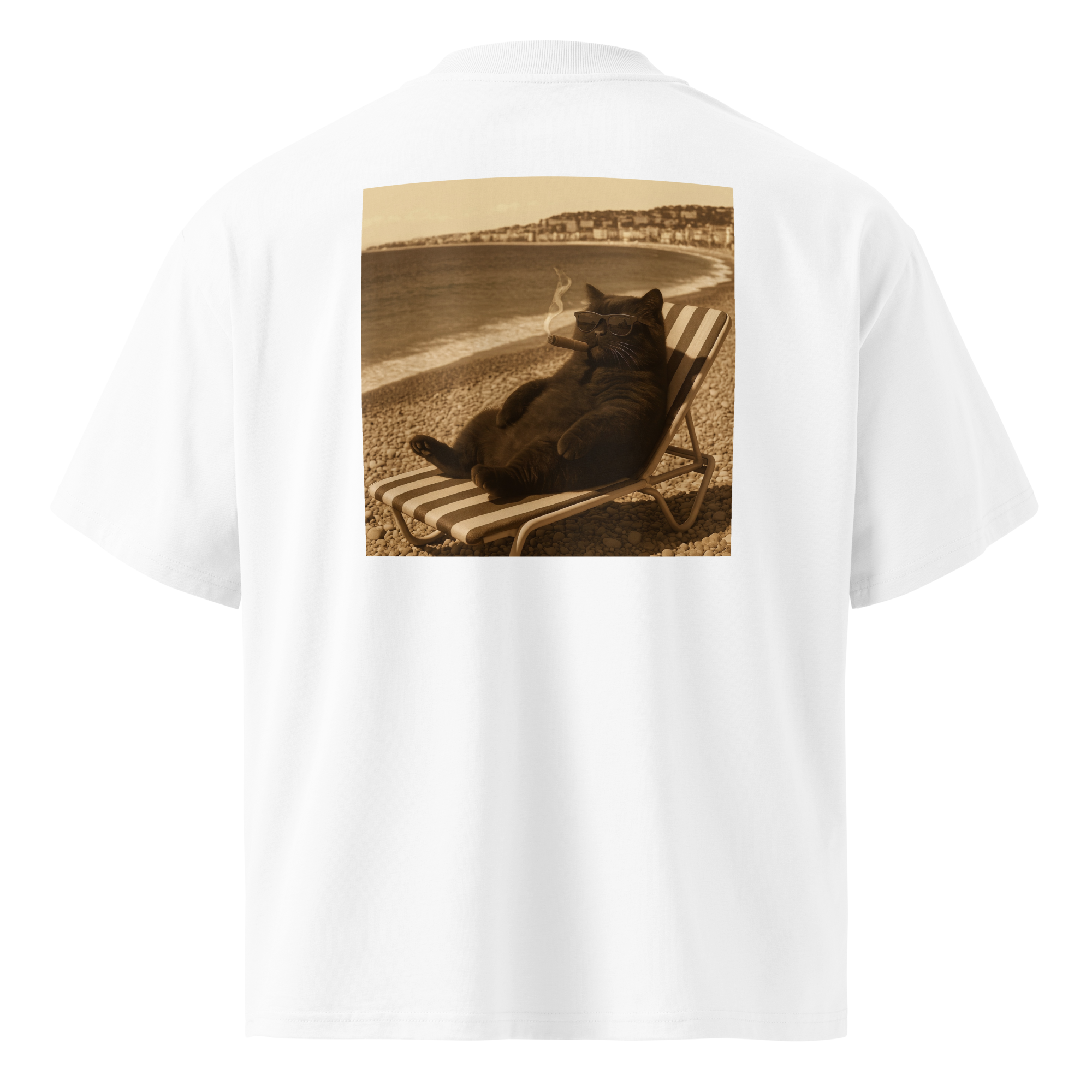 Cigare & Croquettes Beach Cat Oversized Tee Shirt White Woman