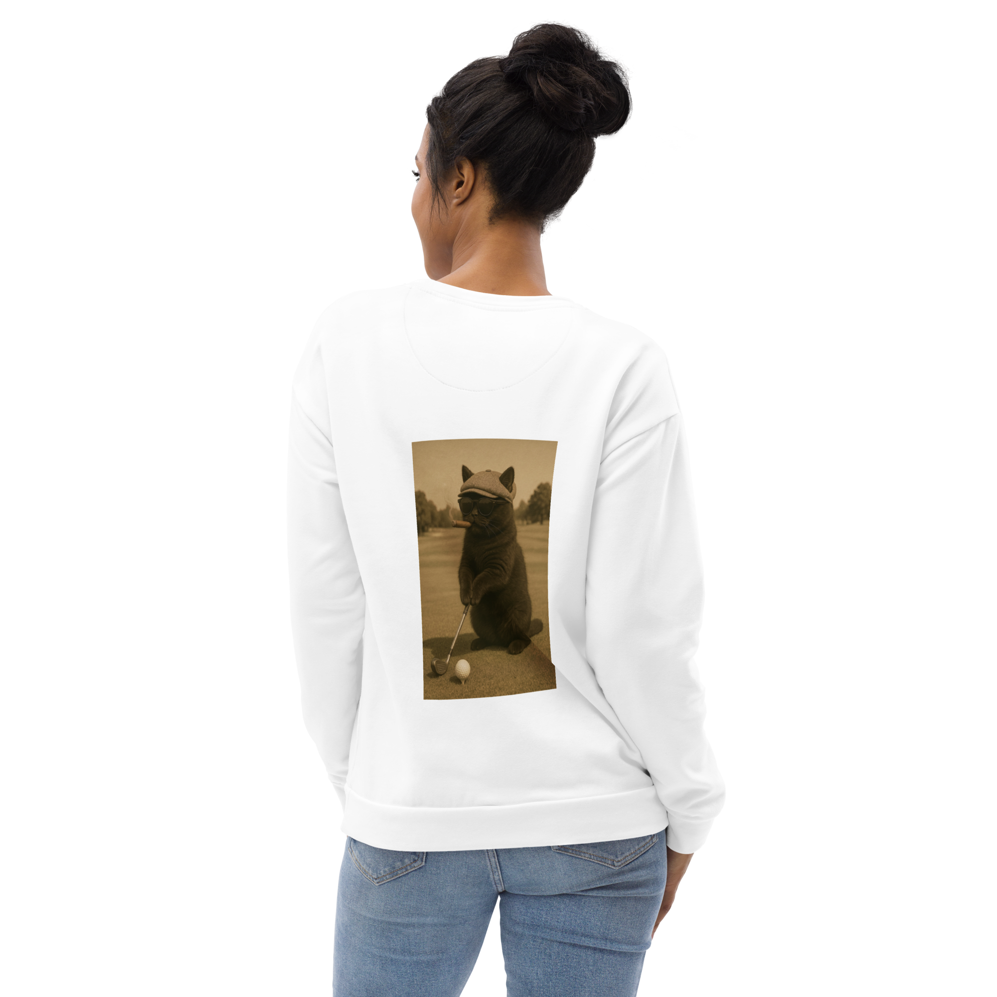 Cigare & Croquettes Golf Cat Oversized Sweatshirt White Woman