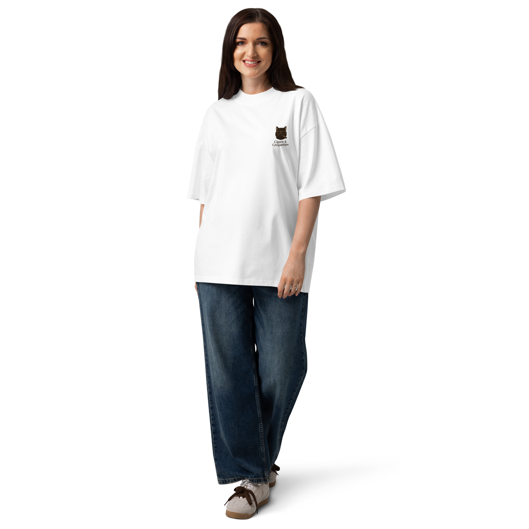 Cigare & Croquettes Golf Cat Oversized Tee Shirt White Woman