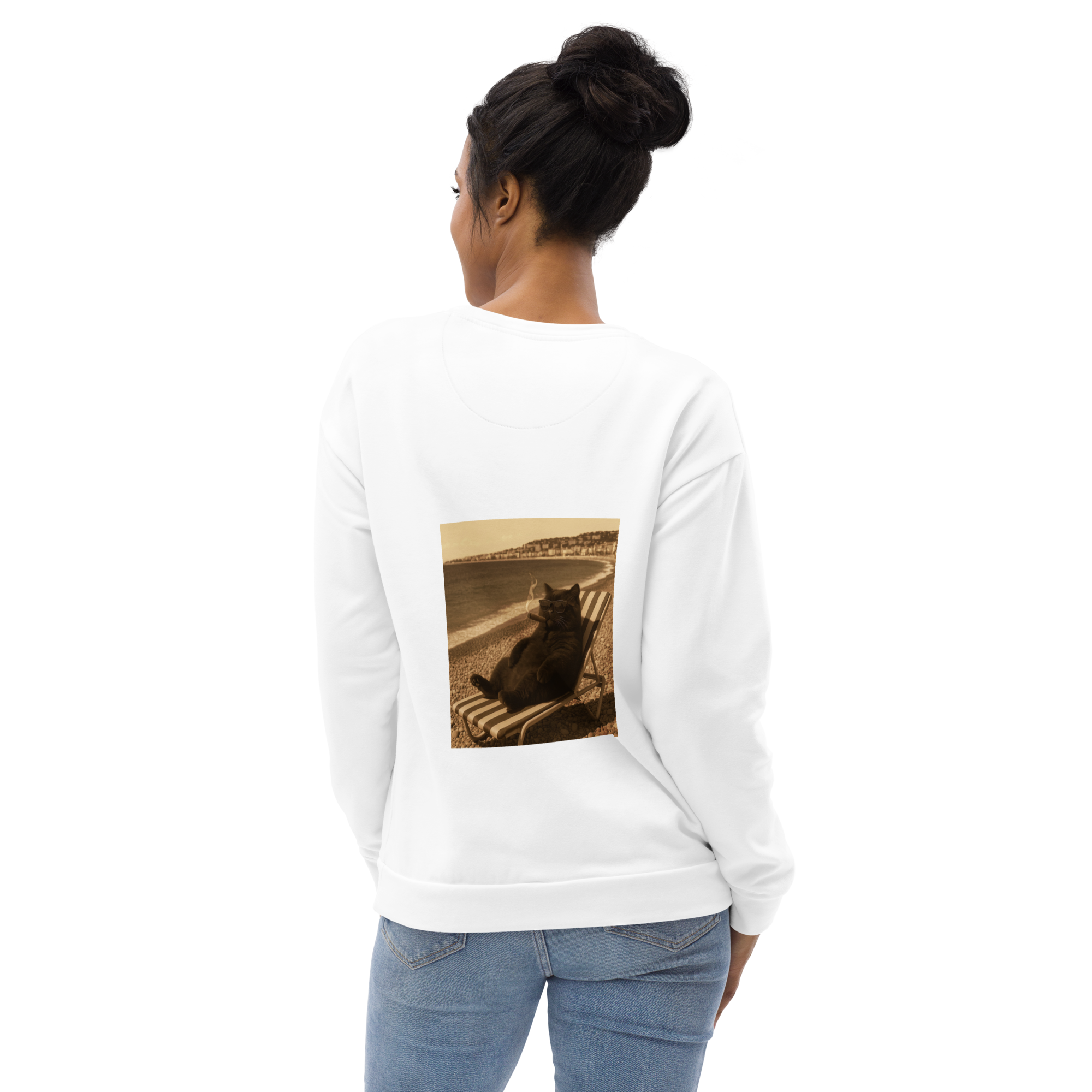 Cigare & Croquettes Beach Cat Oversized Sweatshirt White Woman
