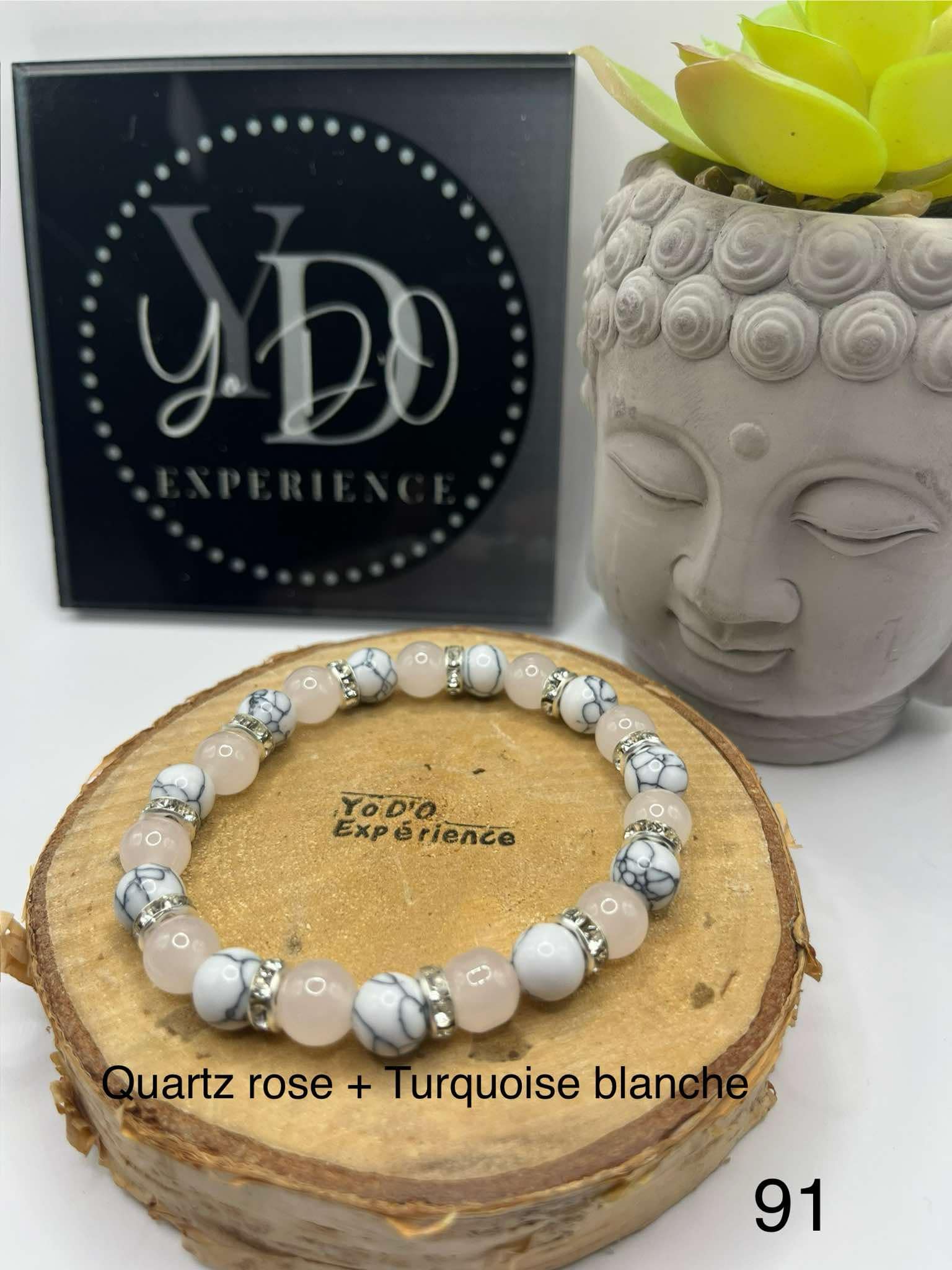 Bracelet en Quartz Rose et Turquoise Blanche (91)