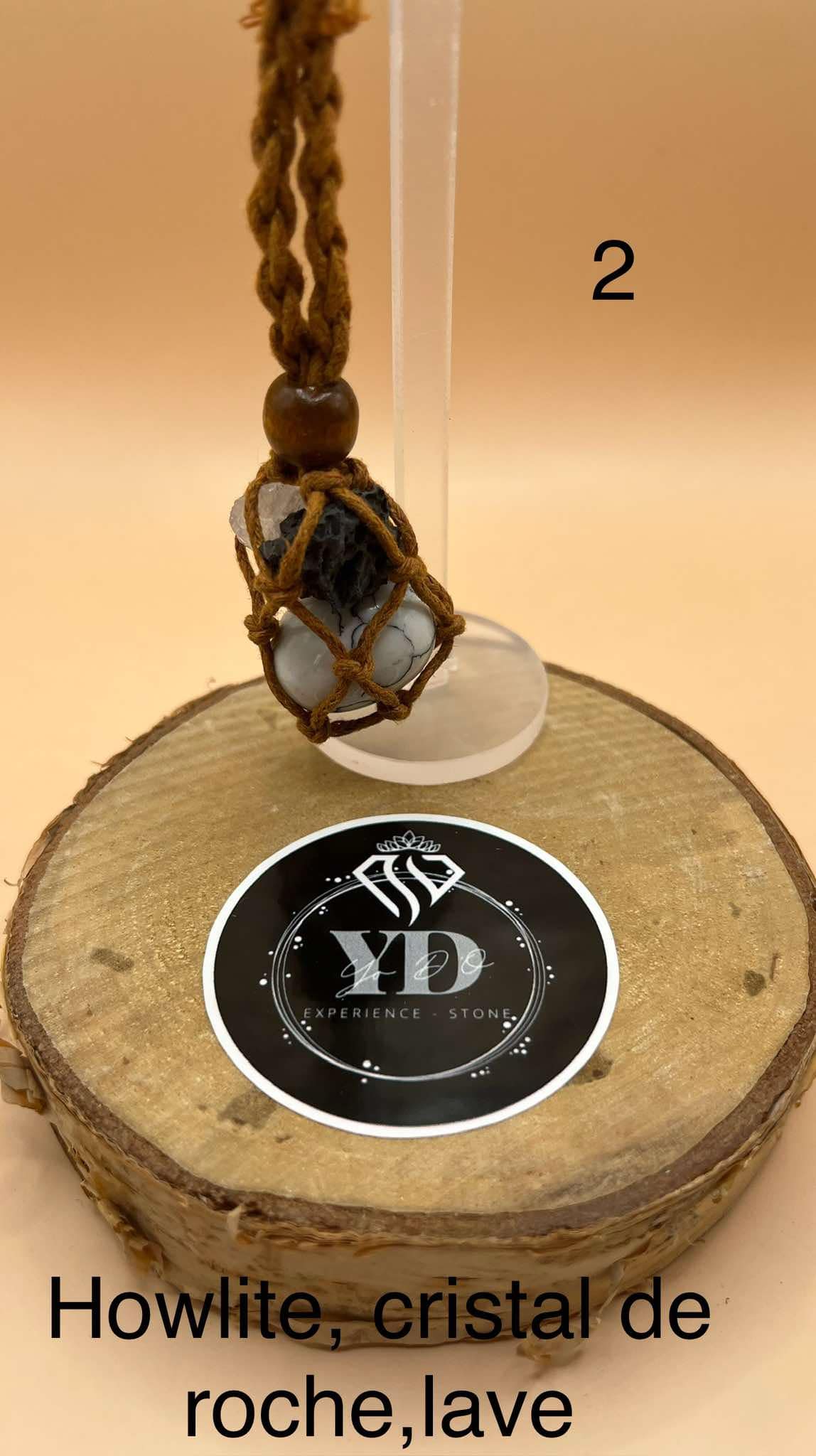 Pendentif pour chien en Howlite, Cristal de Roche et lave (2)