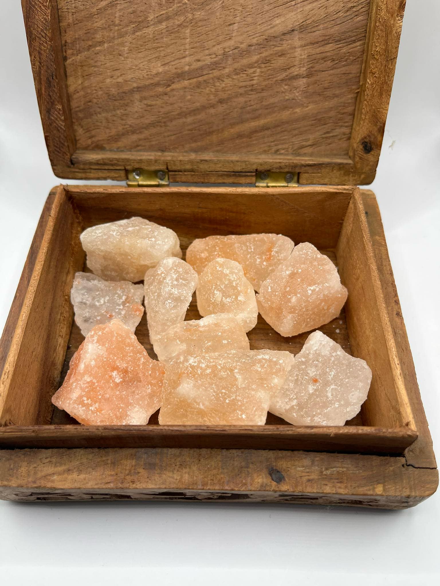 Pierres de sel de l'Himalaya dans un coffret en bois (acc7)