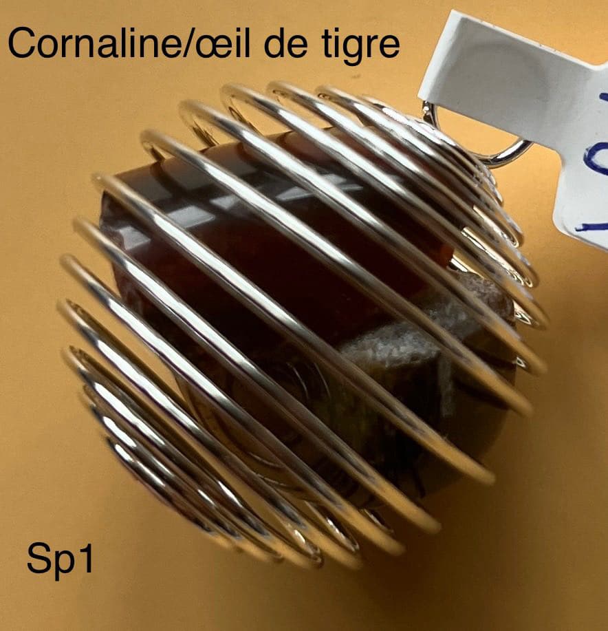 Pendentif spiralé Cornaline/œil de tigre (sp1)