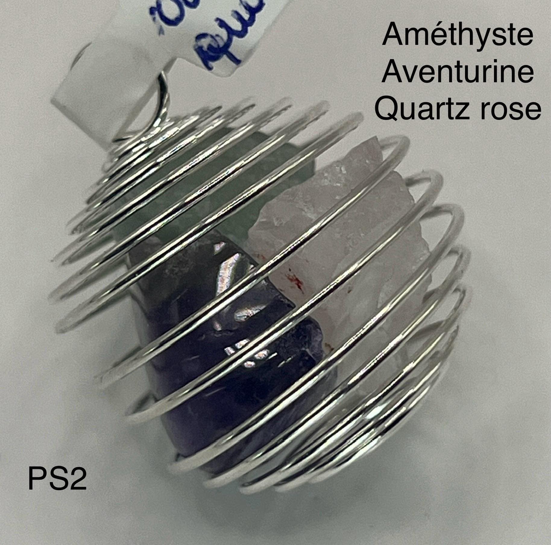 Pendentif en Spirale Améthyste, Aventurine, Quartz Rose (sp2)