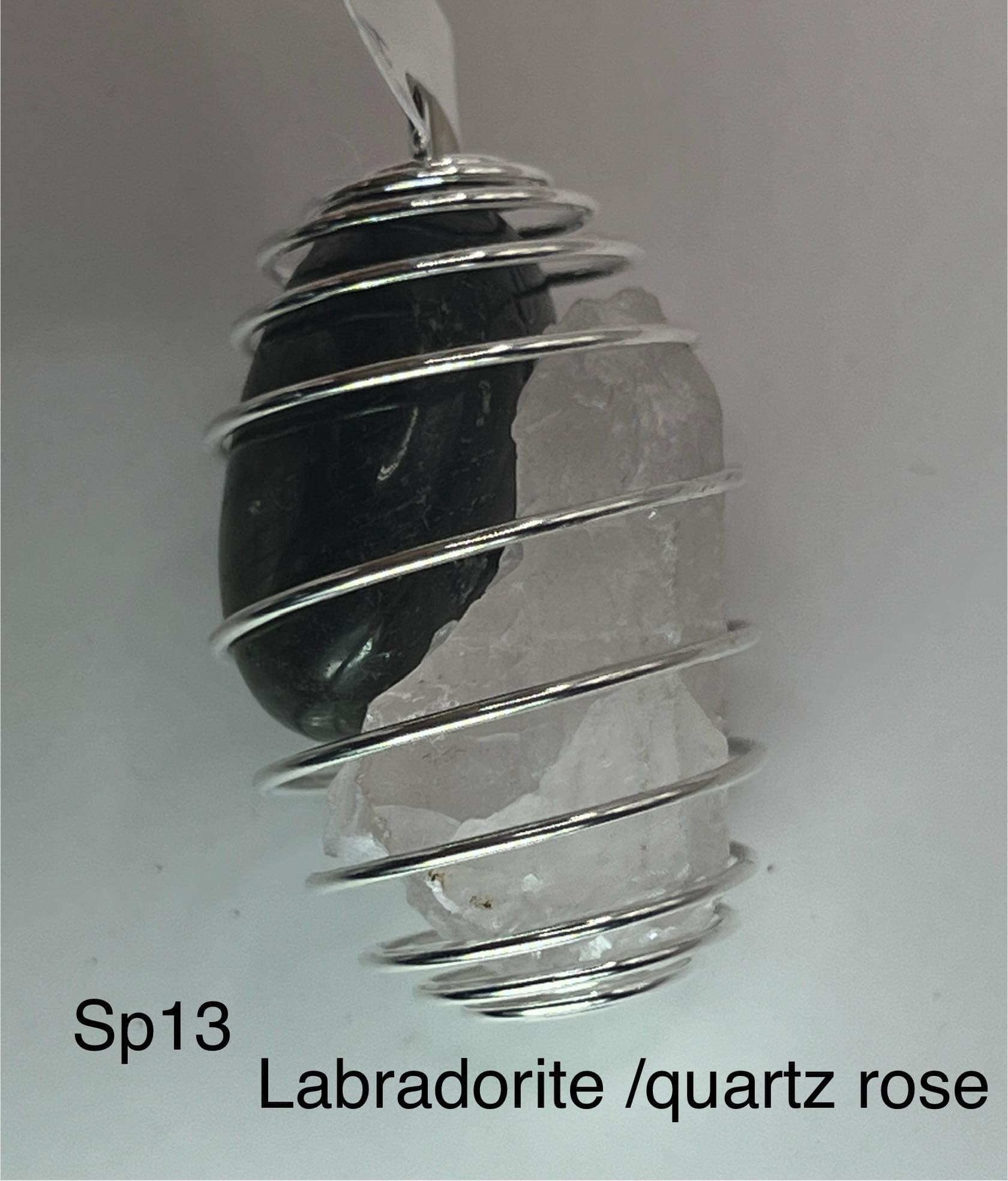 Pendentif spiralé en Labradorite et Quartz Rose (sp13)