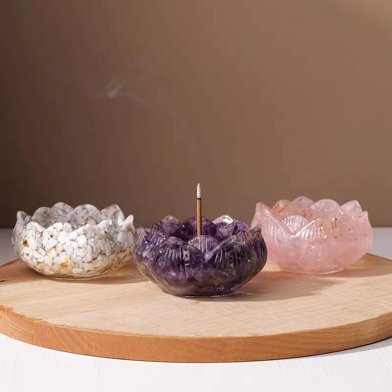 Brûleur d'Encens Lotus Runyangshi Zen avec Pierres howlite (acc11)