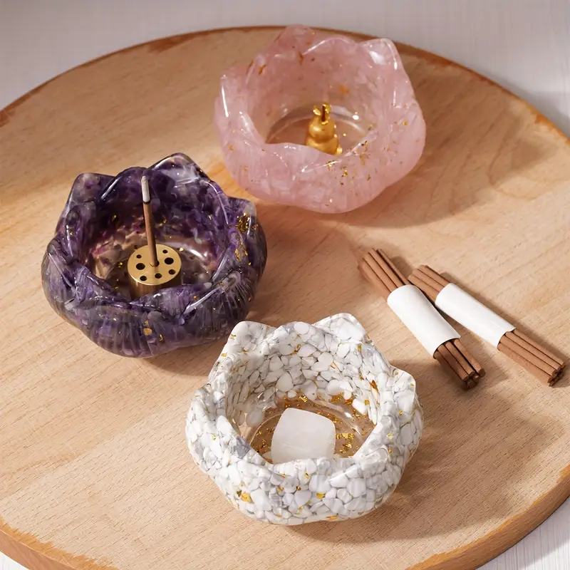 Brûleur d'Encens Lotus Runyangshi Zen avec Pierres howlite (acc11)