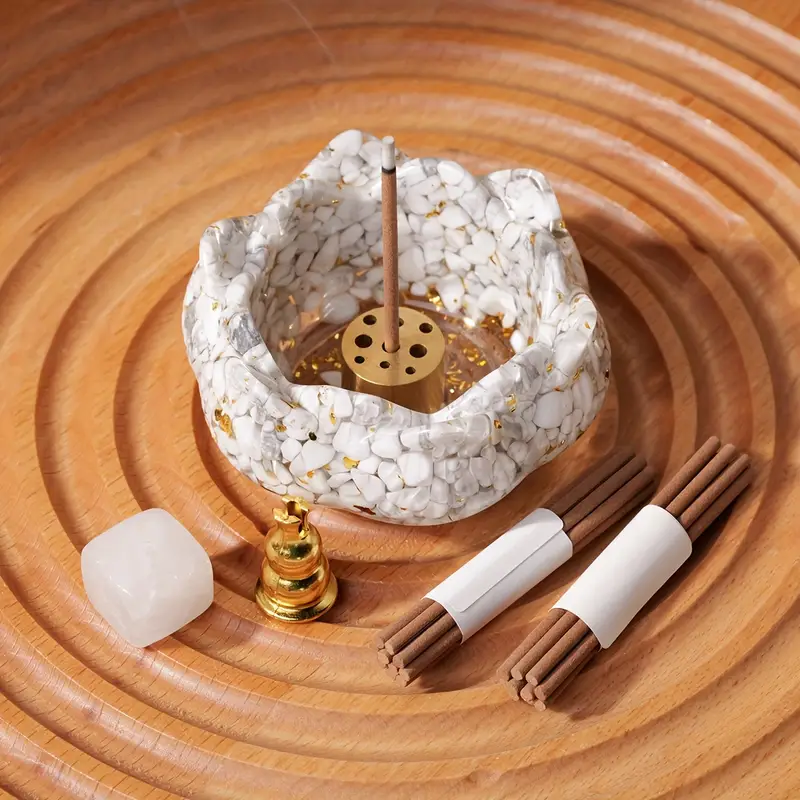 Brûleur d'Encens Lotus Runyangshi Zen avec Pierres howlite (acc11)