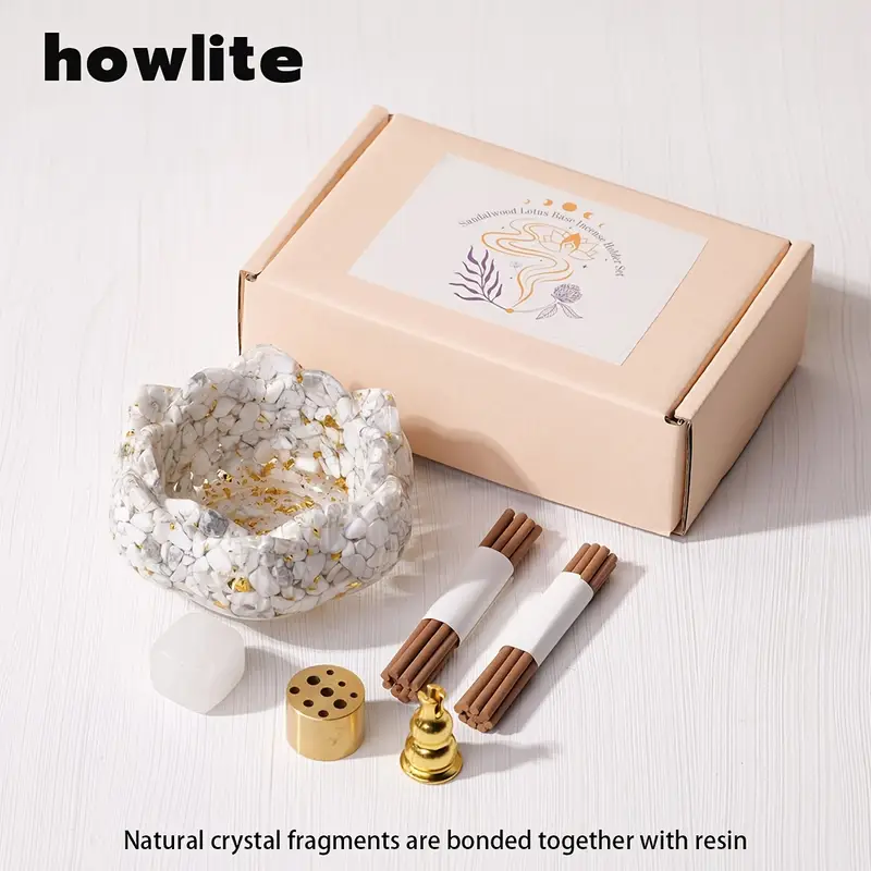 Brûleur d'Encens Lotus Runyangshi Zen avec Pierres howlite (acc11)