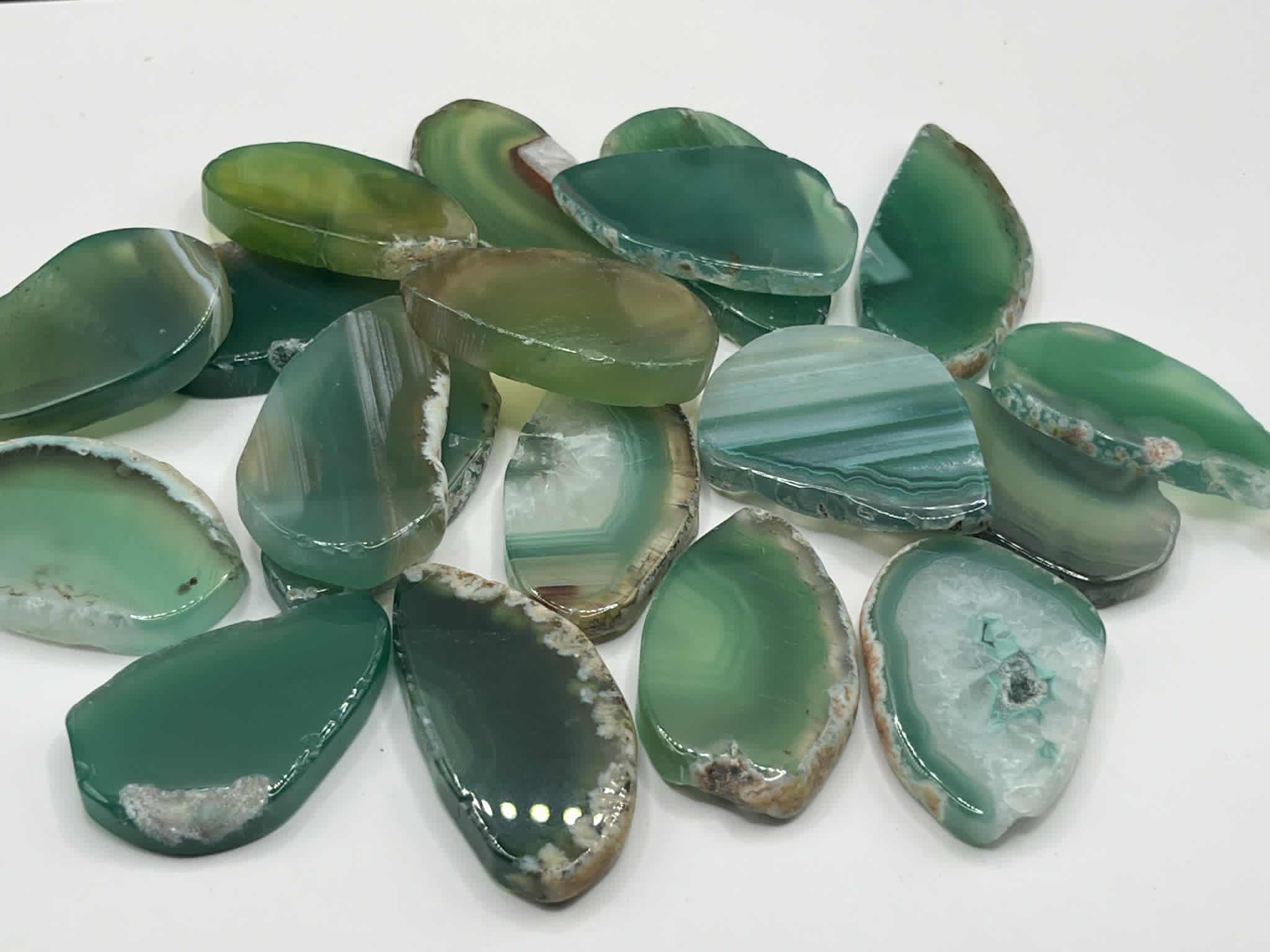 Tranches d'Agate vertes polies (Pb17)