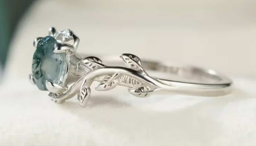Bague en argent S925 avec Agate d’Herbe d’Eau (Arg1)