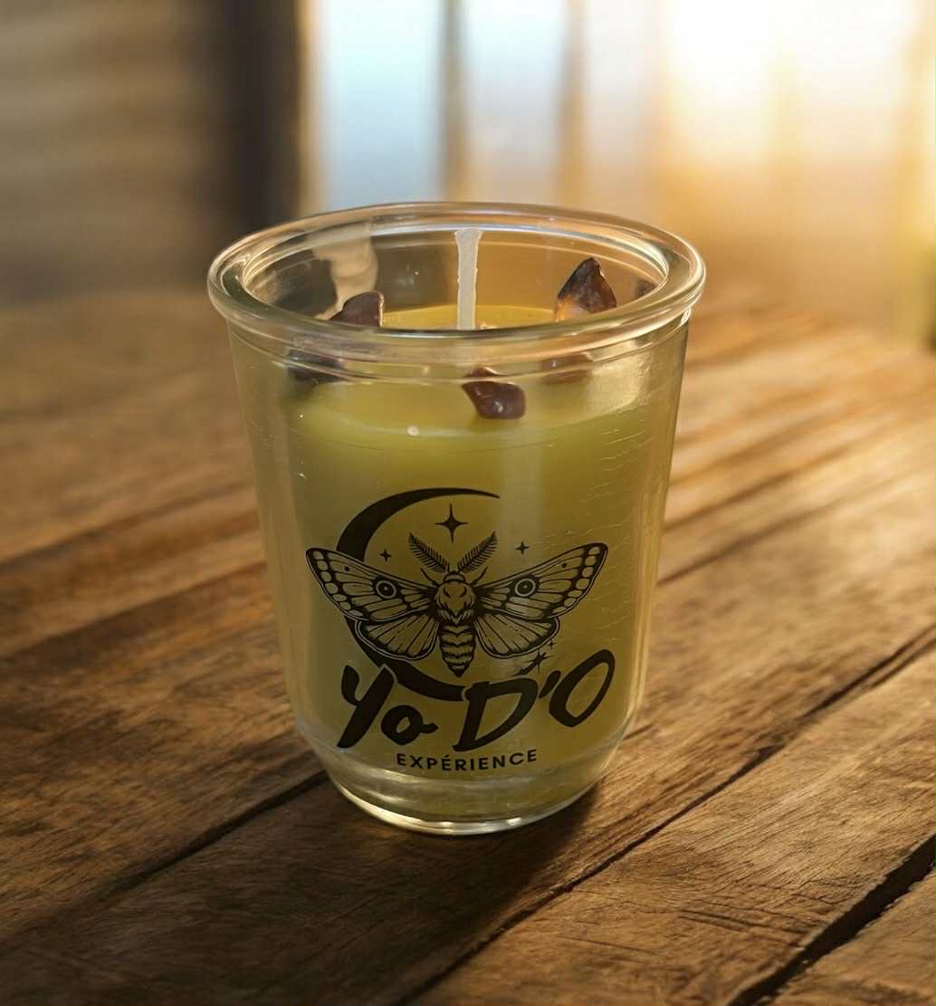 Bougie artisanale (Boug56) énergisante, revigorante, ancrage, force intérieur