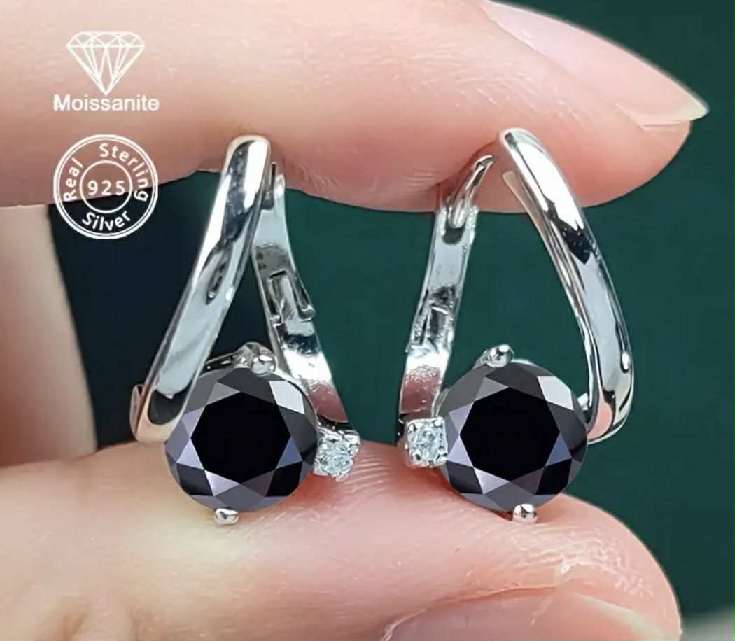 Boucles d'oreilles 925 Argent 2ct Moissanite noire (Arg22)