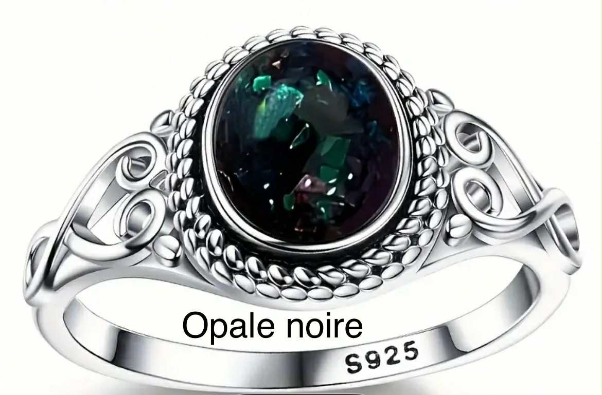 Bague en argent S925 et opale noire (Arg18)