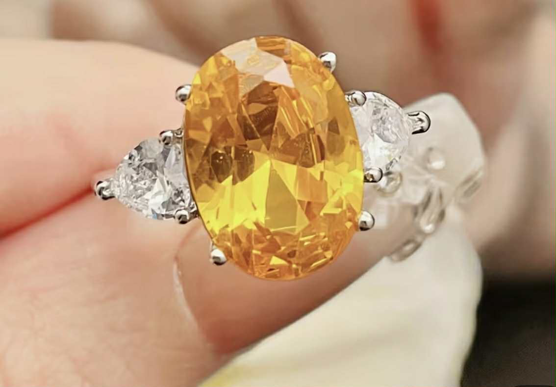 Bague "ouverte" en argent S925 et citrine naturelle (Arg17)