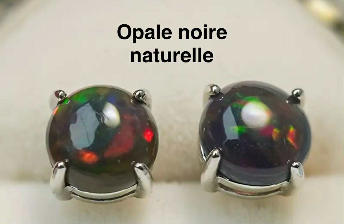 Boucles d’oreilles en argent S925 et opale noire naturelle (Arg9)