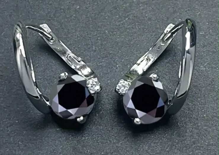 Boucles d'oreilles 925 Argent 2ct Moissanite noire (Arg22)