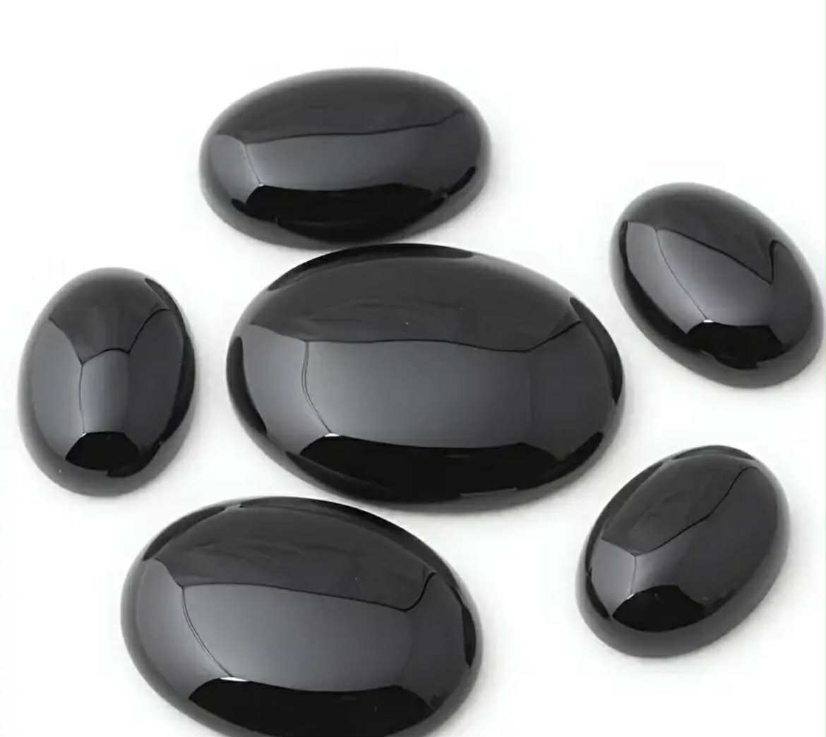 Galets d'opale naturelle ovale noire 4 pièces (Pb34-2)