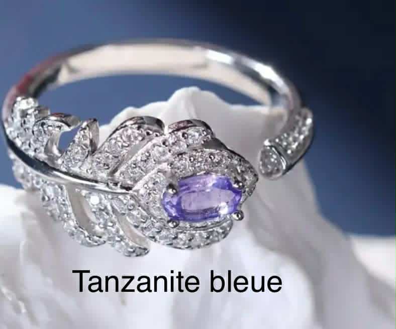 Bague feuille en argent S925 avec pierre de Tanzanite bleue (Arg8)