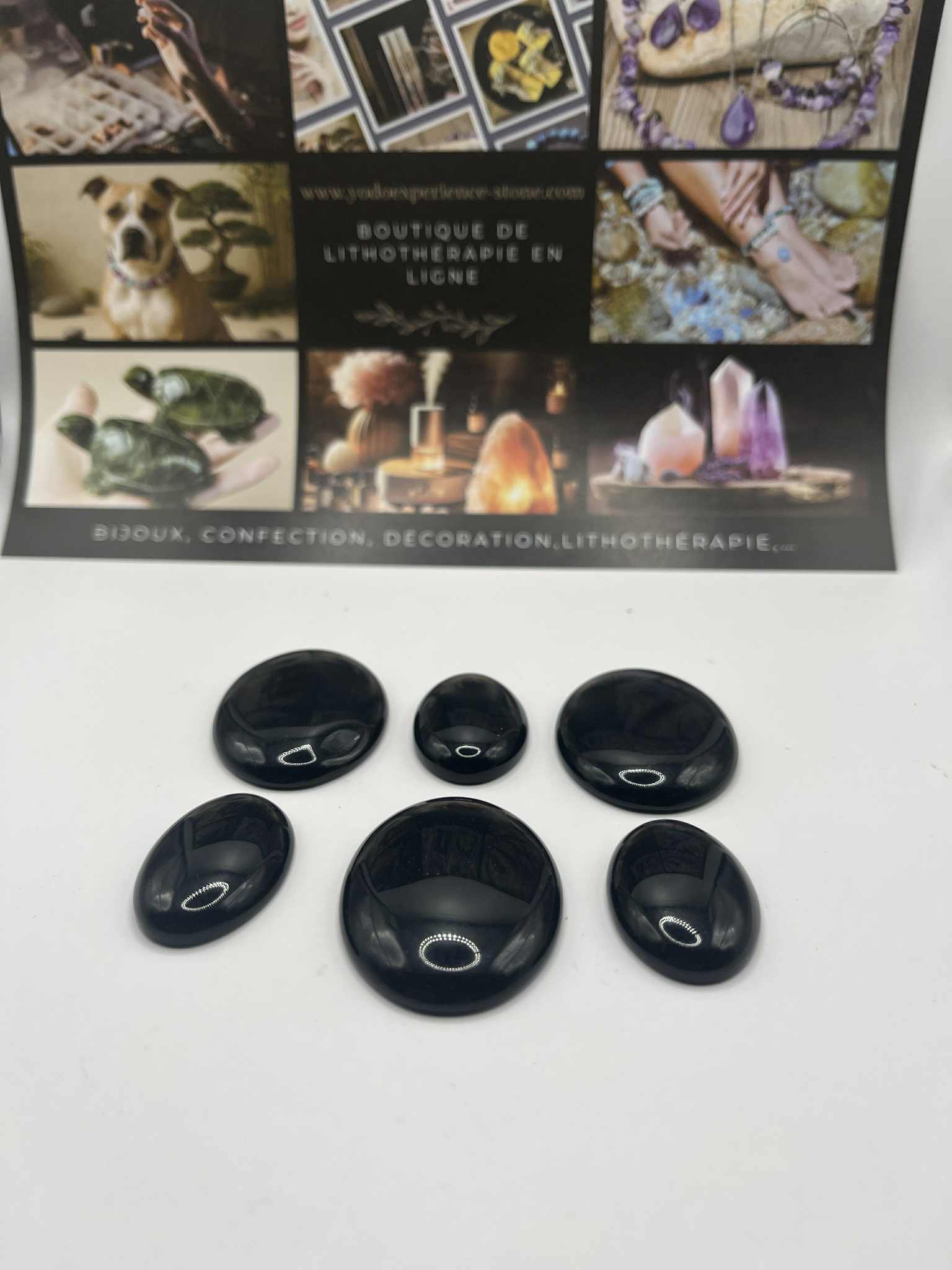 Galets d'opale naturelle ovale noire 6 pièces (Pb34-1)