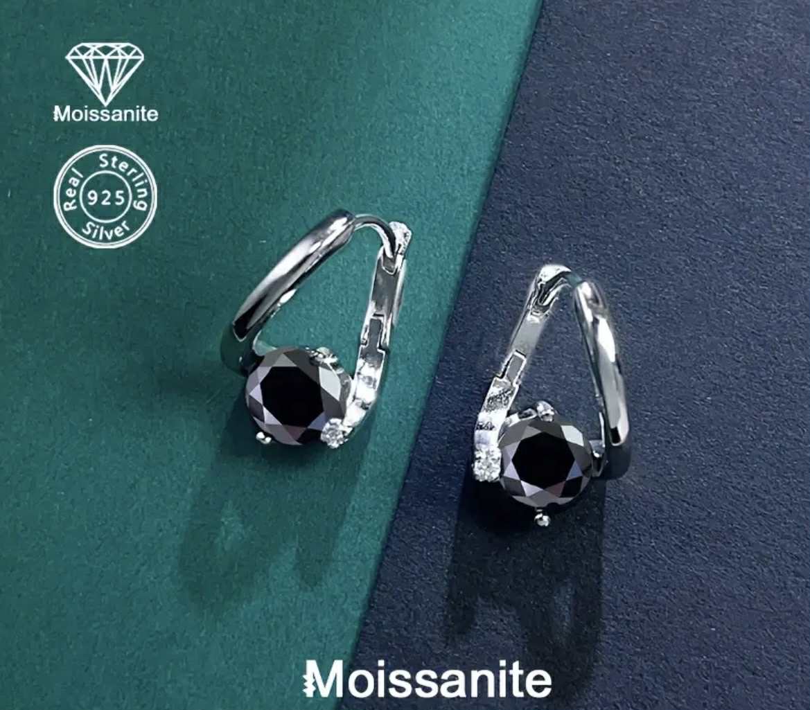 Boucles d'oreilles 925 Argent 2ct Moissanite noire (Arg22)