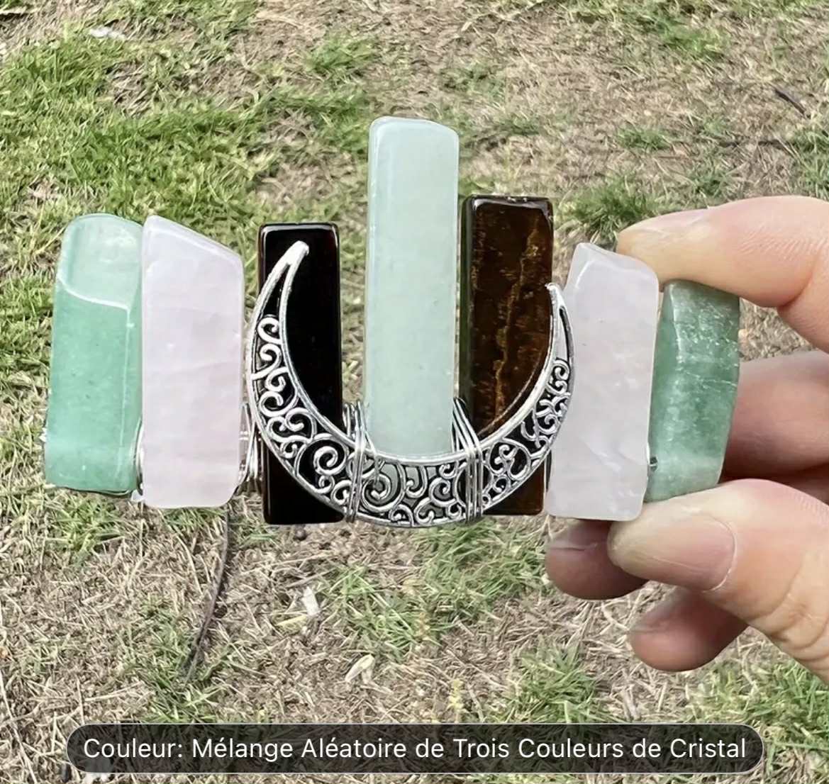 Barrette pour cheveux en pierres naturelles et croissant de lune (134)