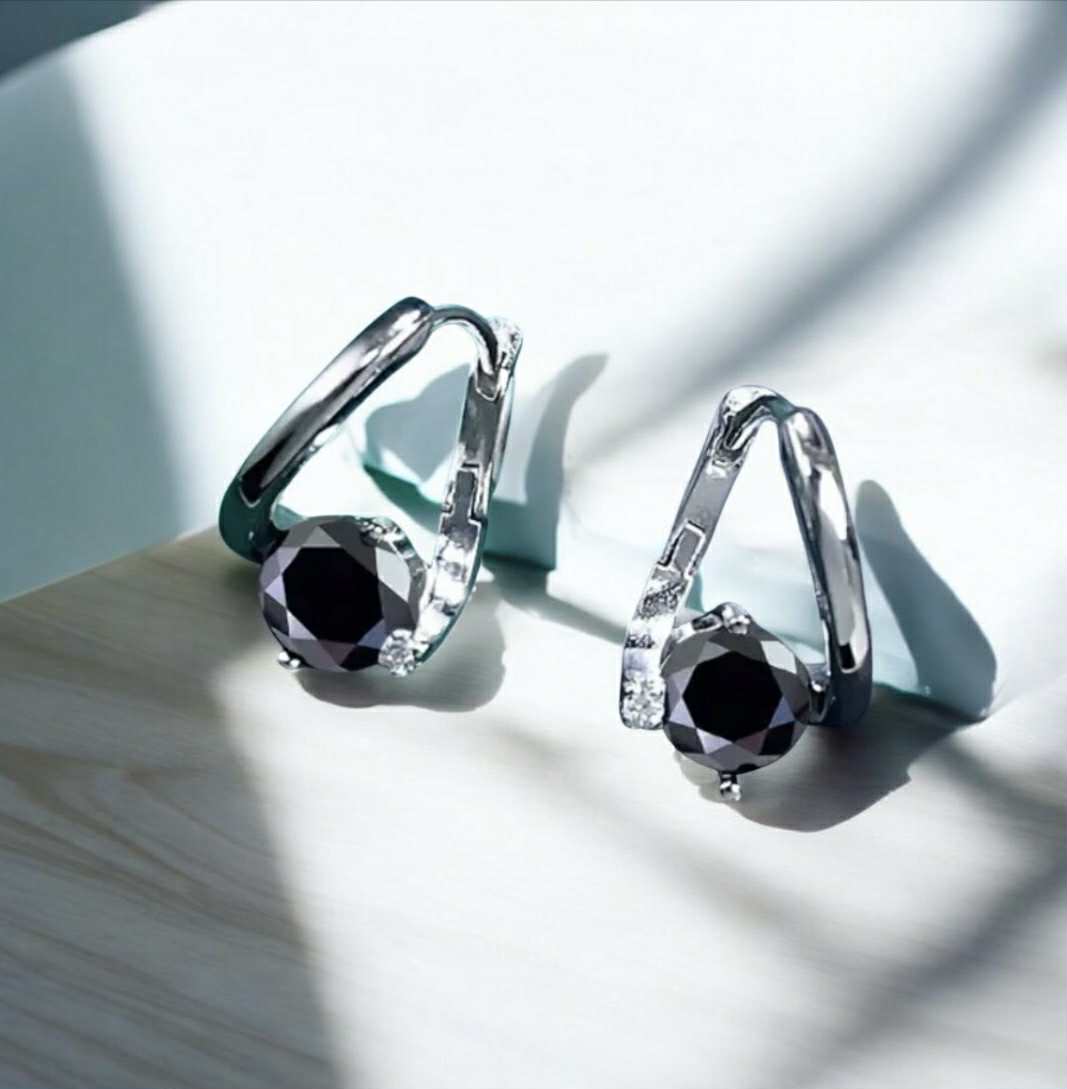 Boucles d'oreilles 925 Argent 2ct Moissanite noire (Arg22)