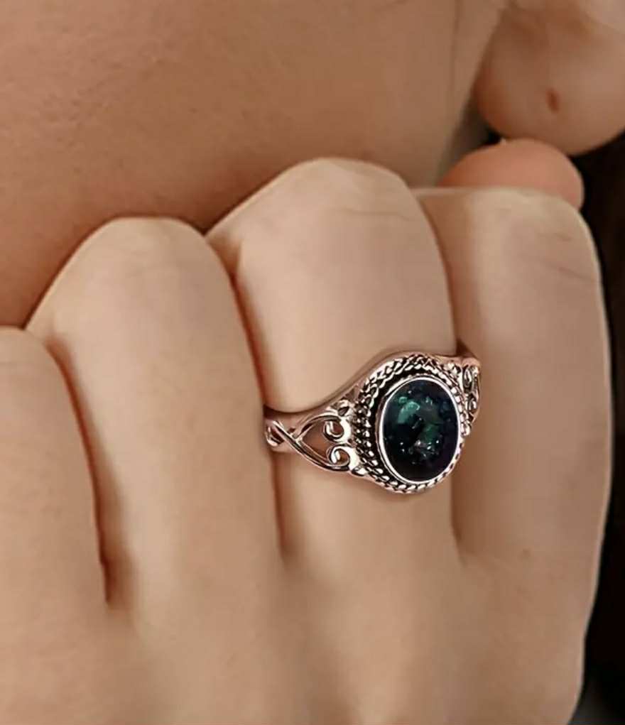 Bague en argent S925 et opale noire (Arg18)