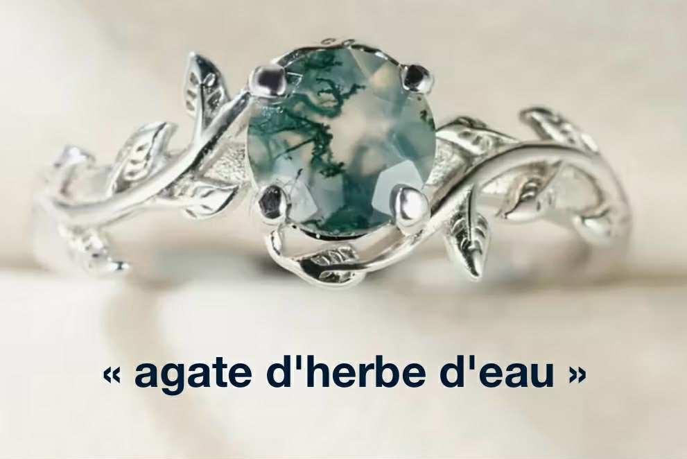 Bague en argent S925 avec Agate d’Herbe d’Eau (Arg1)