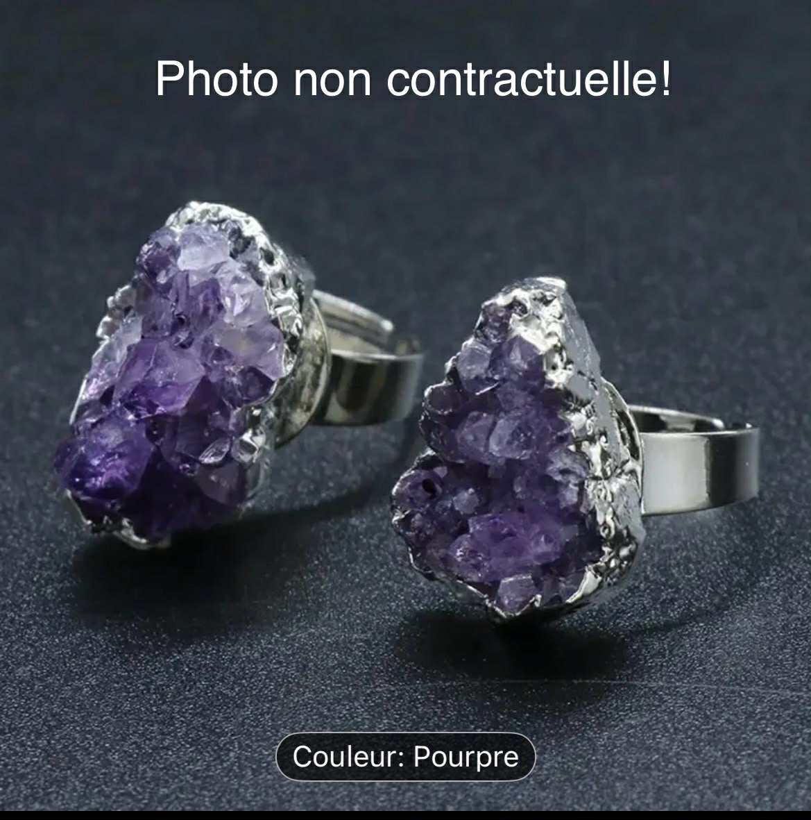 Anneaux avec pierre brute d'Améthyste druzy (Arg2)