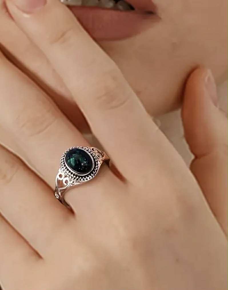 Bague en argent S925 et opale noire (Arg18)