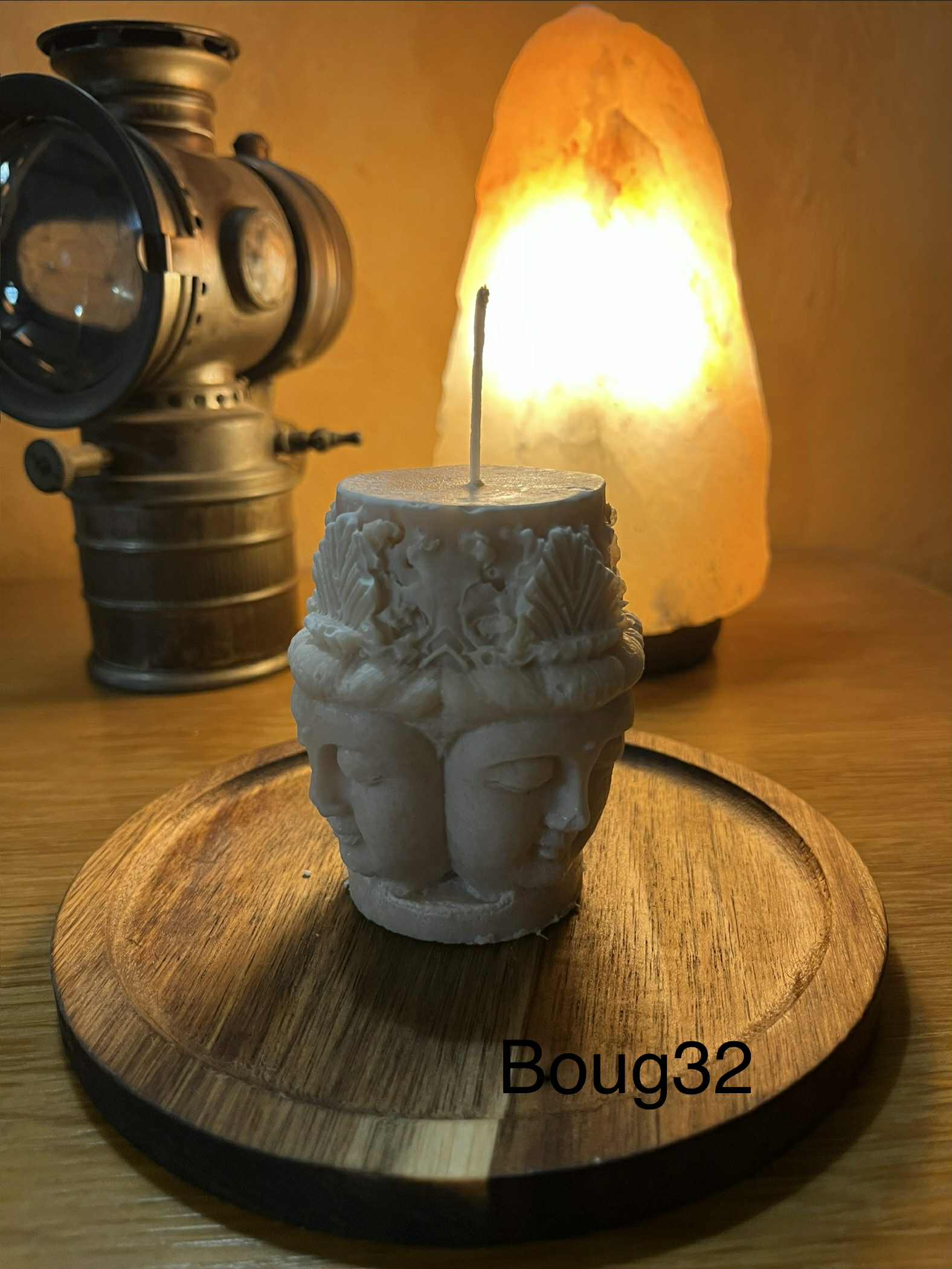 Bougie artisanale + support en bois sommeil paisible (Boug32)