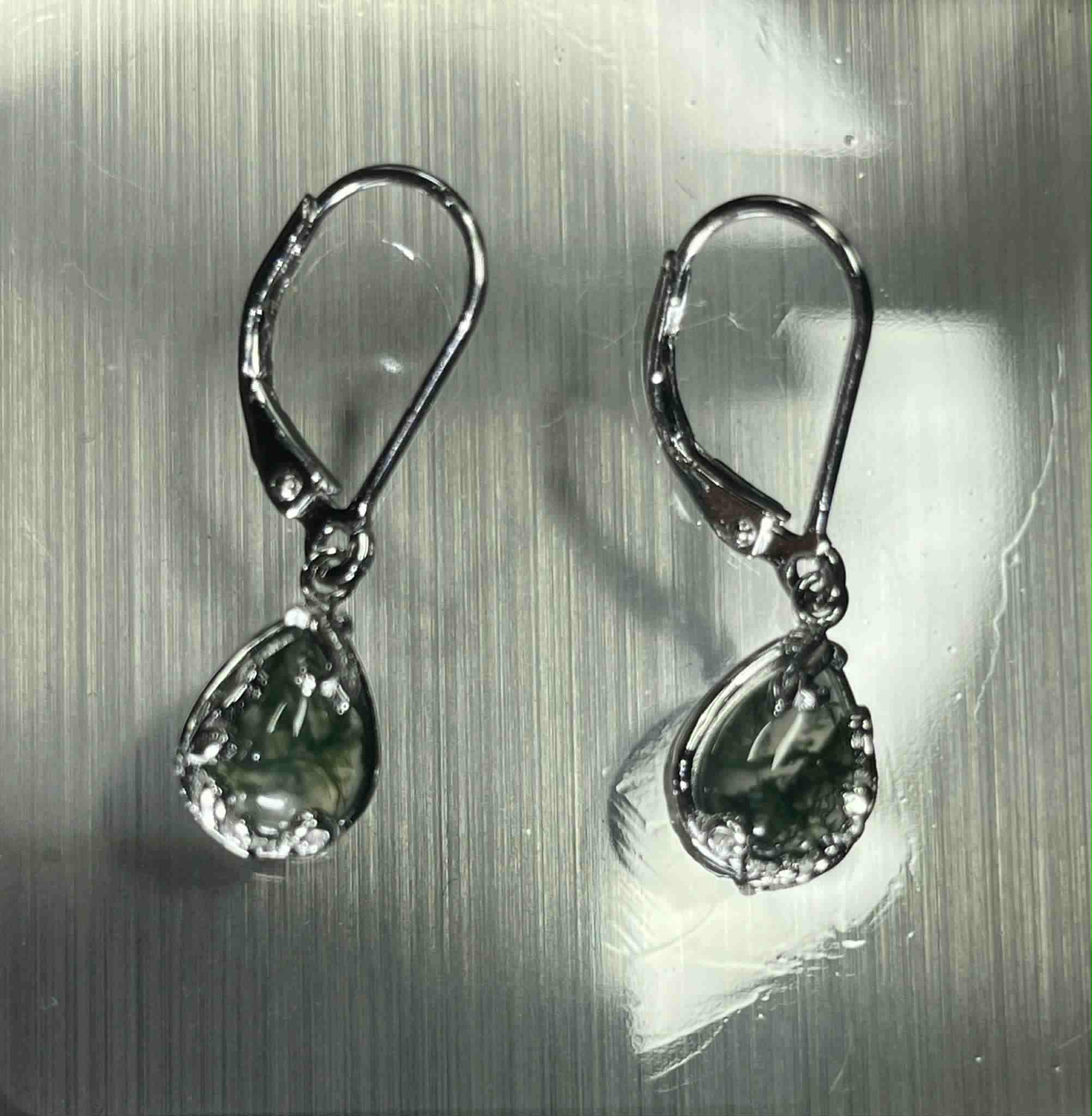 Boucles d'oreilles en agate d’herbe d’eau et argent S925 (Arg16)