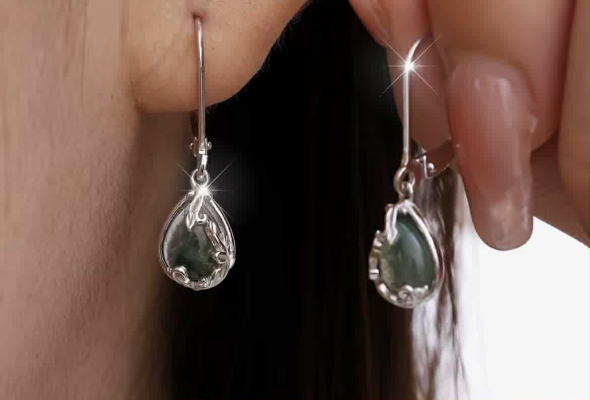 Boucles d'oreilles en agate d’herbe d’eau et argent S925 (Arg16)