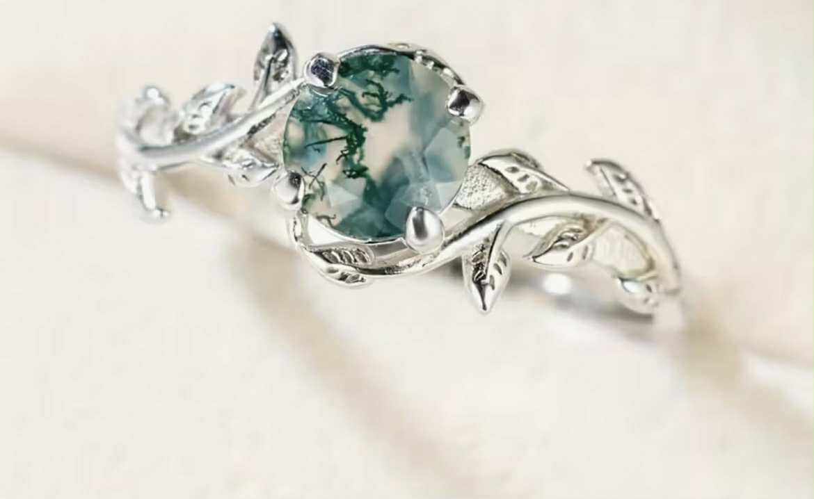 Bague en argent S925 avec Agate d’Herbe d’Eau (Arg1)
