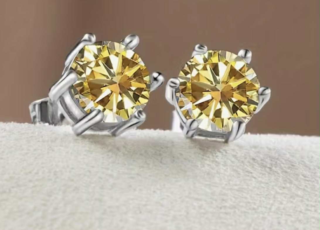 Boucles d’oreilles en argent S925 avec pierre de Moissanite jaune (Arg6)