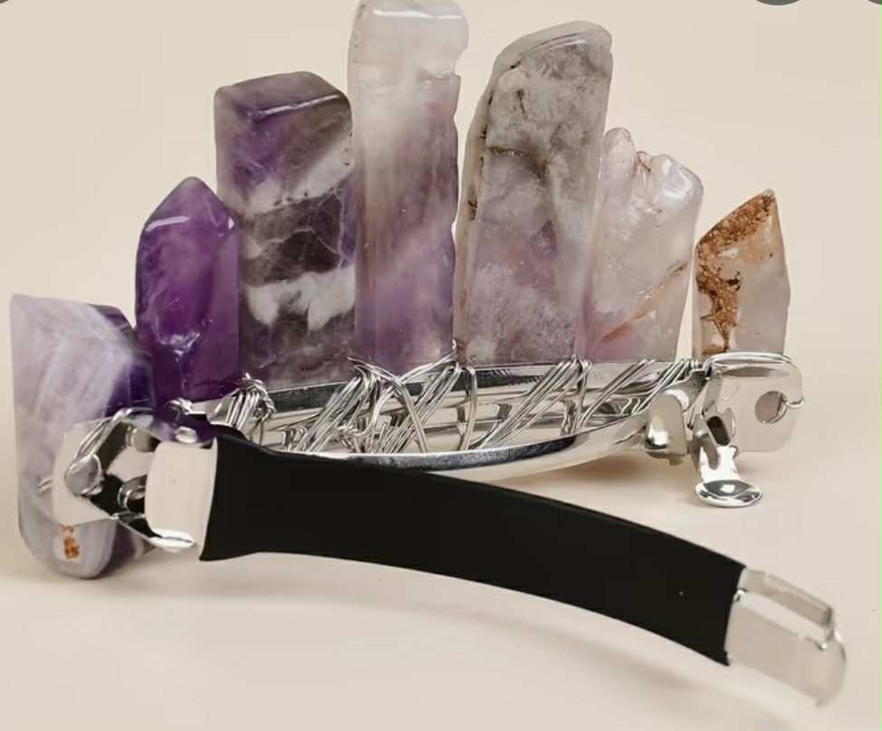 Barrette pour cheveux en pierres naturelles et croissant de lune (134)