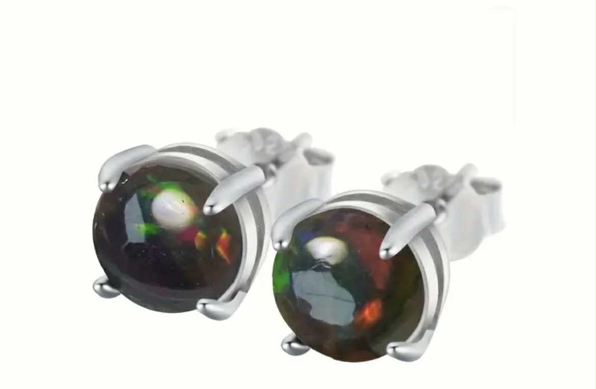 Boucles d’oreilles en argent S925 et opale noire naturelle (Arg9)