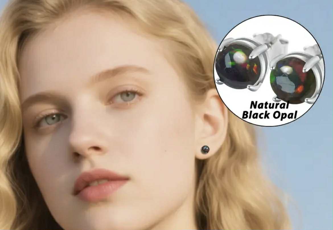 Boucles d’oreilles en argent S925 et opale noire naturelle (Arg9)