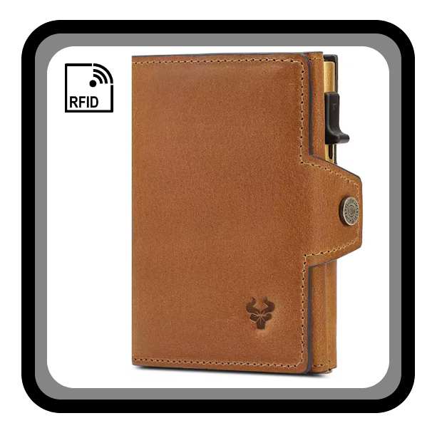 Porte-carte automatique en cuir véritable avec blocage RFID