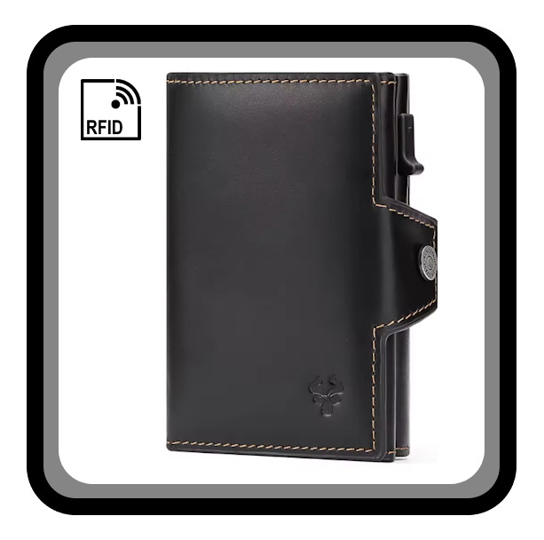 Porte-carte automatique en cuir véritable avec blocage RFID