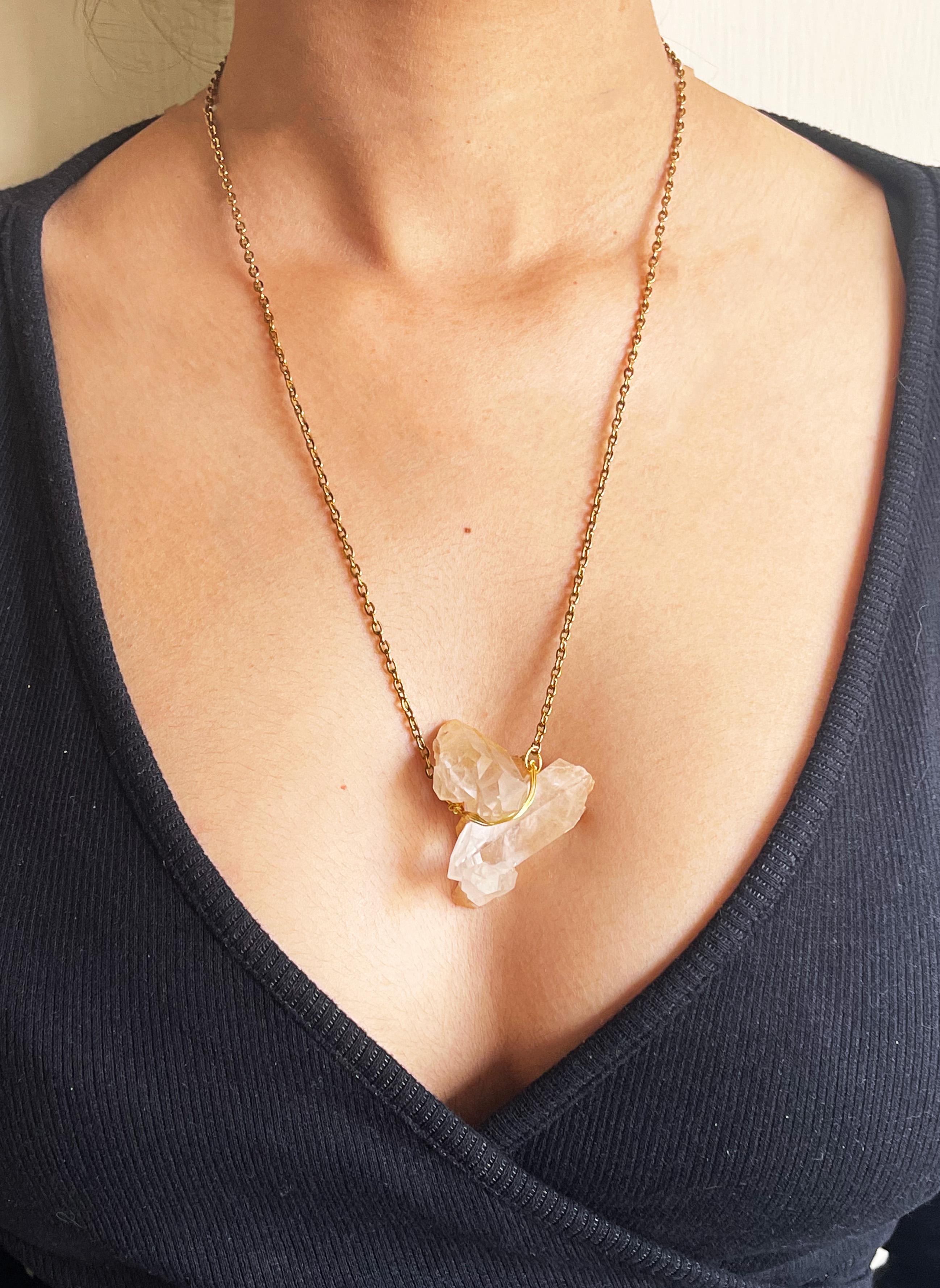 Raw clear quartz necklace