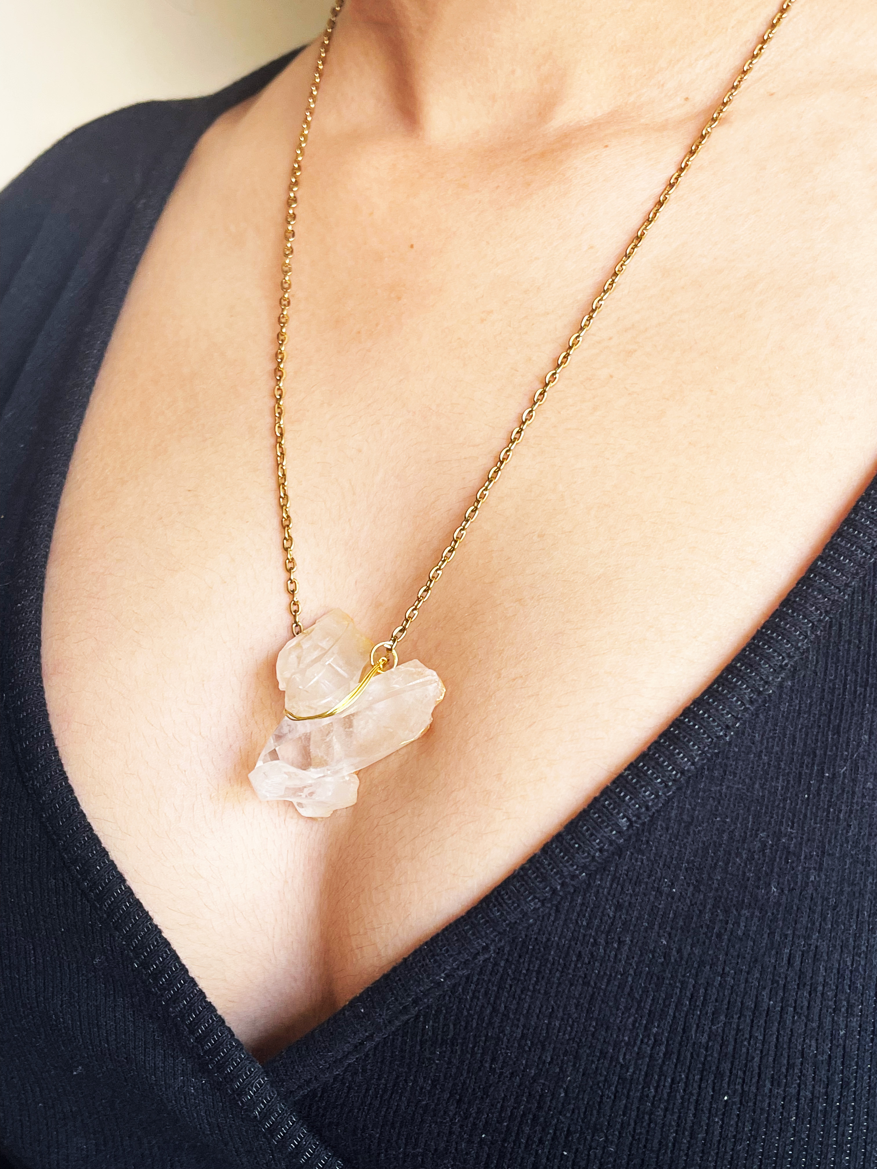 Raw clear quartz necklace