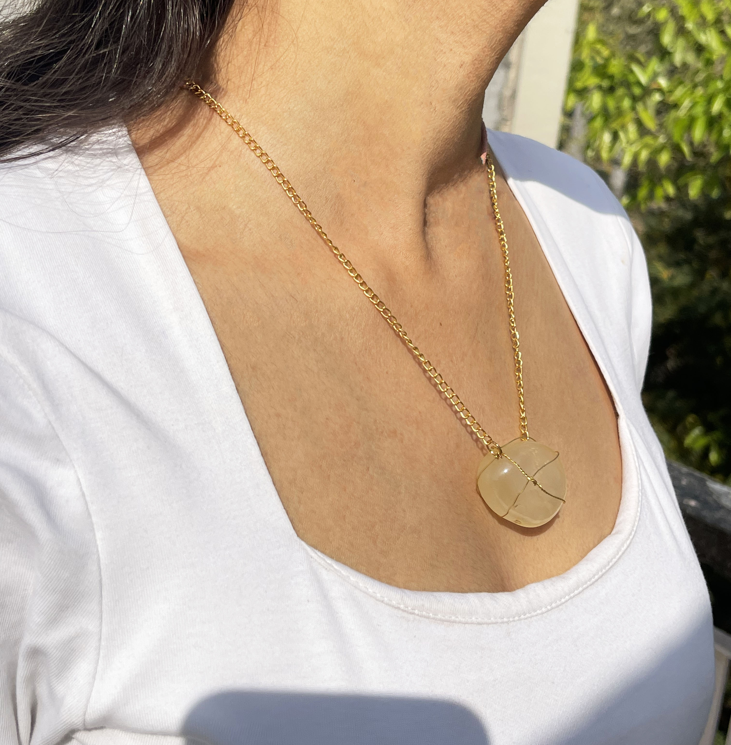 Gold Chain Necklace with Stone Pendant
